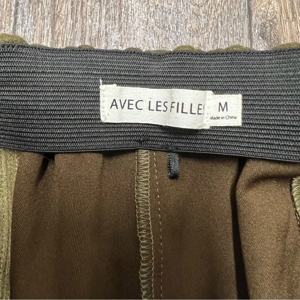 Avec Les Filles Pants Womens Medium Green Faux Suede Elastic Waist Front Slit - Picture 5 of 8